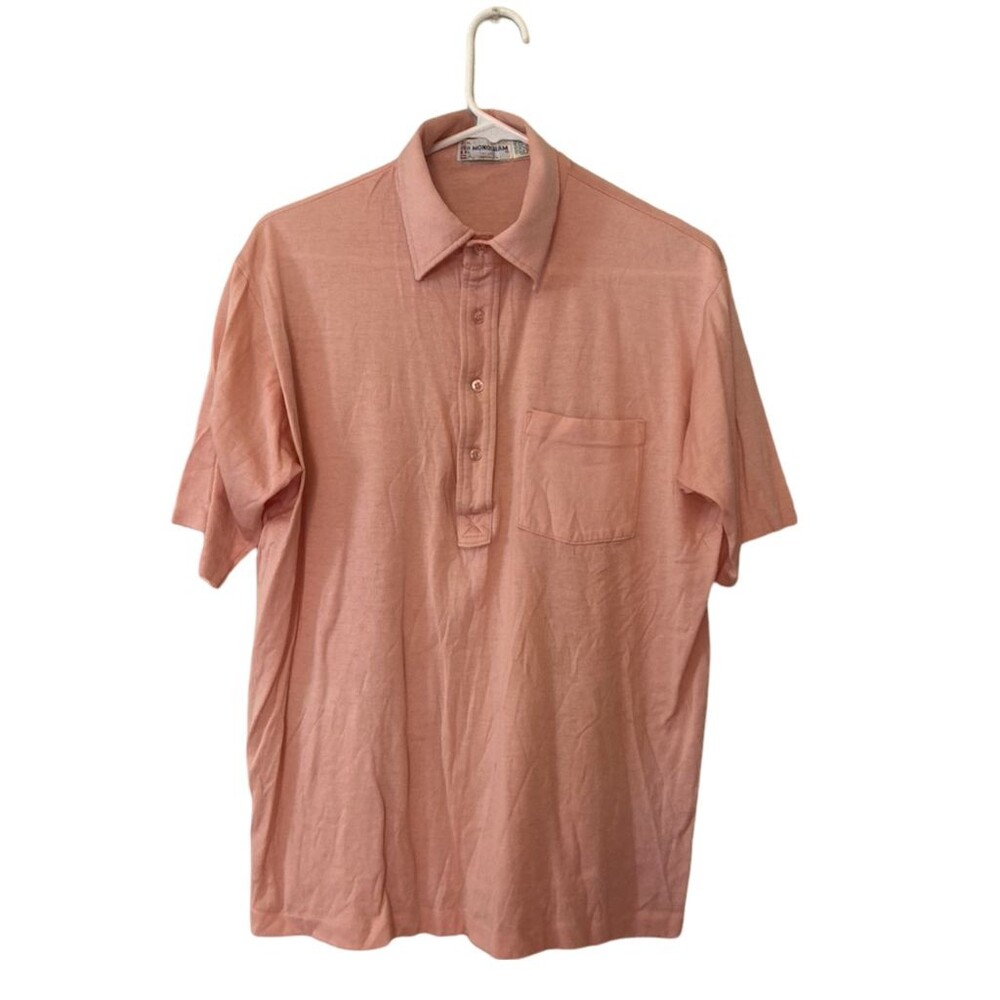 Vintage Monogram Peach Short Sleeve Polo Shirt - size XL - made in USA